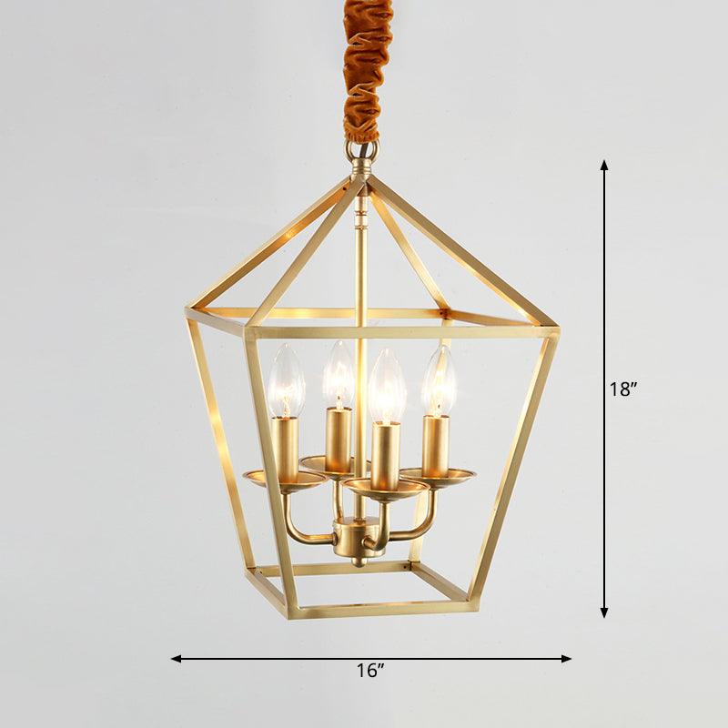 4 Bulbs Ceiling Lamp with Geometric Shade Metal Gold Chandelier - Rebooters