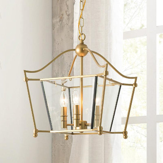 4 Lights Metal Hanging Chandelier Traditional Gold Candle-Style Pendant Light Fixture - Rebooters