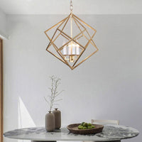 4 Lights Metal Pendant Chandelier Classic Gold Rhombus Fixture - Rebooters
