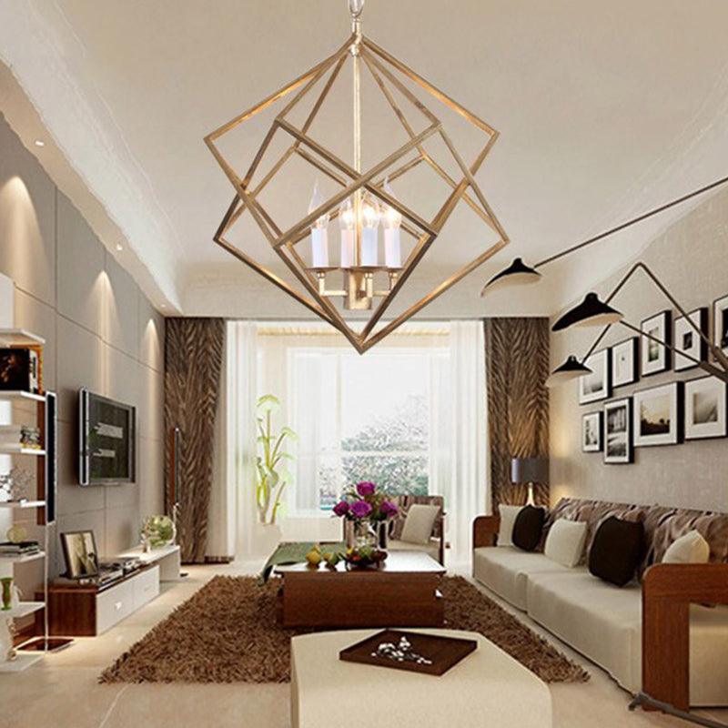 4 Lights Metal Pendant Chandelier Classic Gold Rhombus Fixture - Rebooters