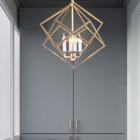 4 Lights Metal Pendant Chandelier Classic Gold Rhombus Fixture - Rebooters