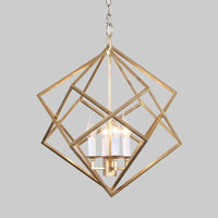 4 Lights Metal Pendant Chandelier Classic Gold Rhombus Fixture - Rebooters