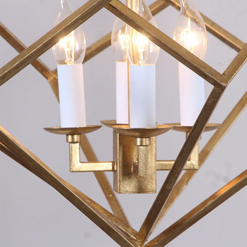 4 Lights Metal Pendant Chandelier Classic Gold Rhombus Fixture - Rebooters