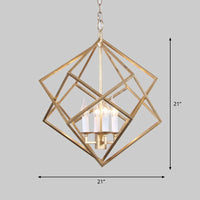 4 Lights Metal Pendant Chandelier Classic Gold Rhombus Fixture - Rebooters
