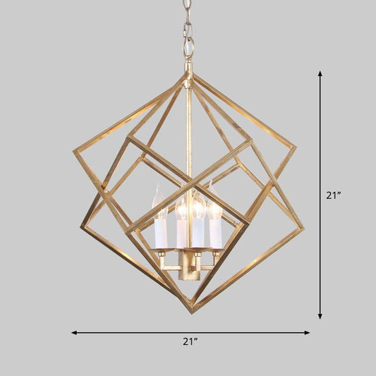 4 Lights Metal Pendant Chandelier Classic Gold Rhombus Fixture - Rebooters
