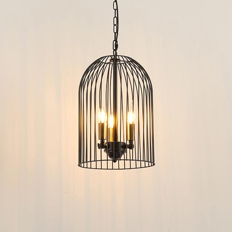 Birdcage Living Room Pendant Chandelier Traditional Metal 3 Lights Black - Rebooters