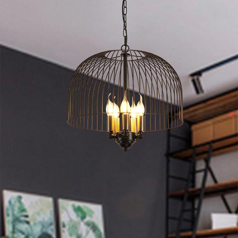Birdcage Dining Room Ceiling Chandelier Classic Metal 5 Lights Black Hanging Fixture - Rebooters