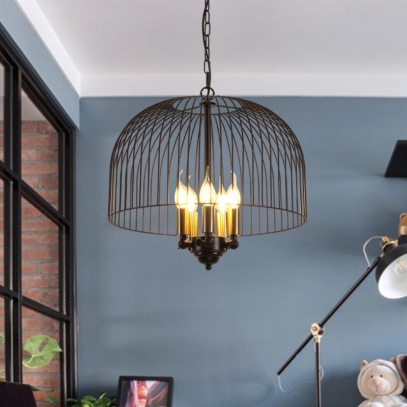 Birdcage Dining Room Ceiling Chandelier Classic Metal 5 Lights Black Hanging Fixture - Rebooters
