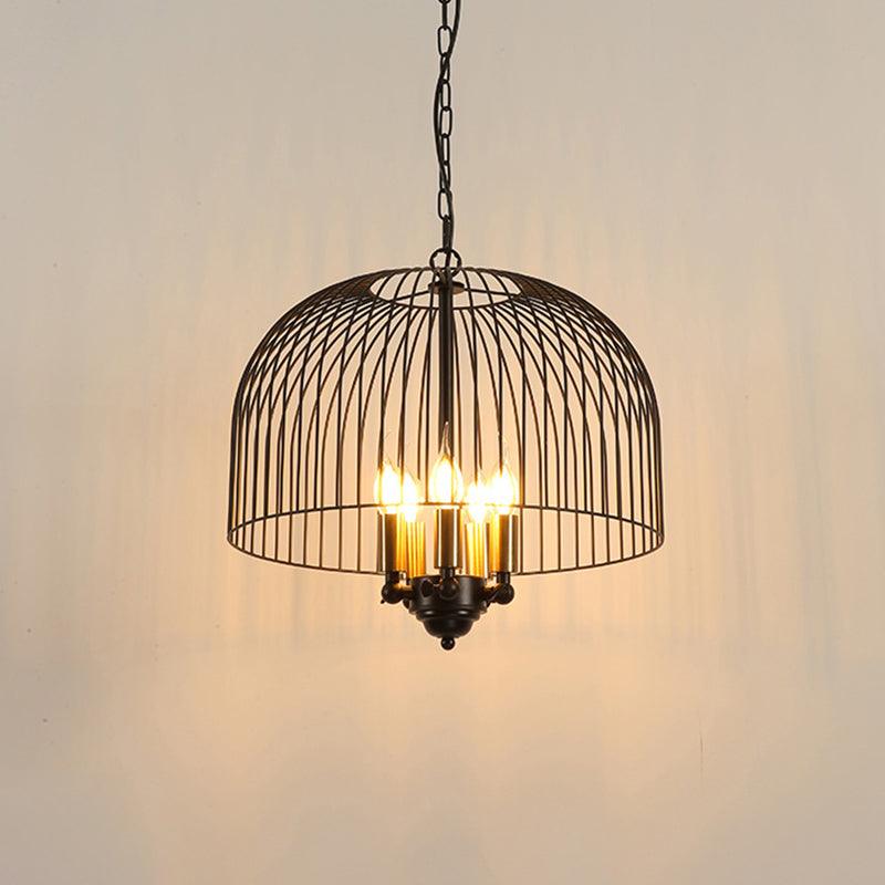 Birdcage Dining Room Ceiling Chandelier Classic Metal 5 Lights Black Hanging Fixture - Rebooters