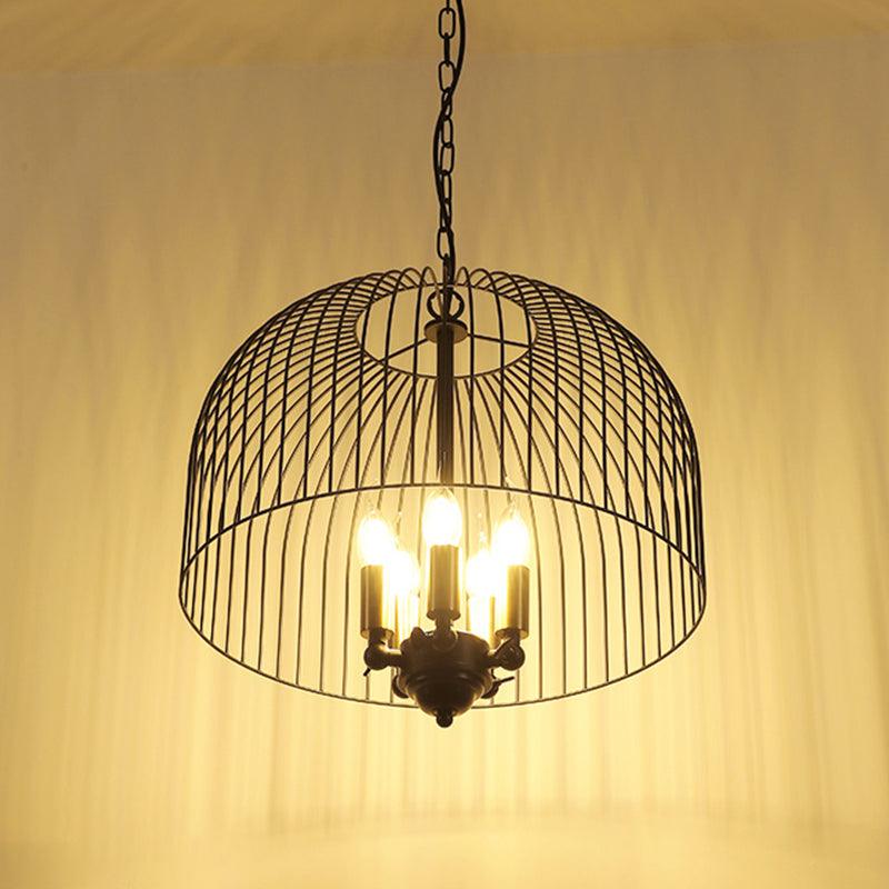 Birdcage Dining Room Ceiling Chandelier Classic Metal 5 Lights Black Hanging Fixture - Rebooters