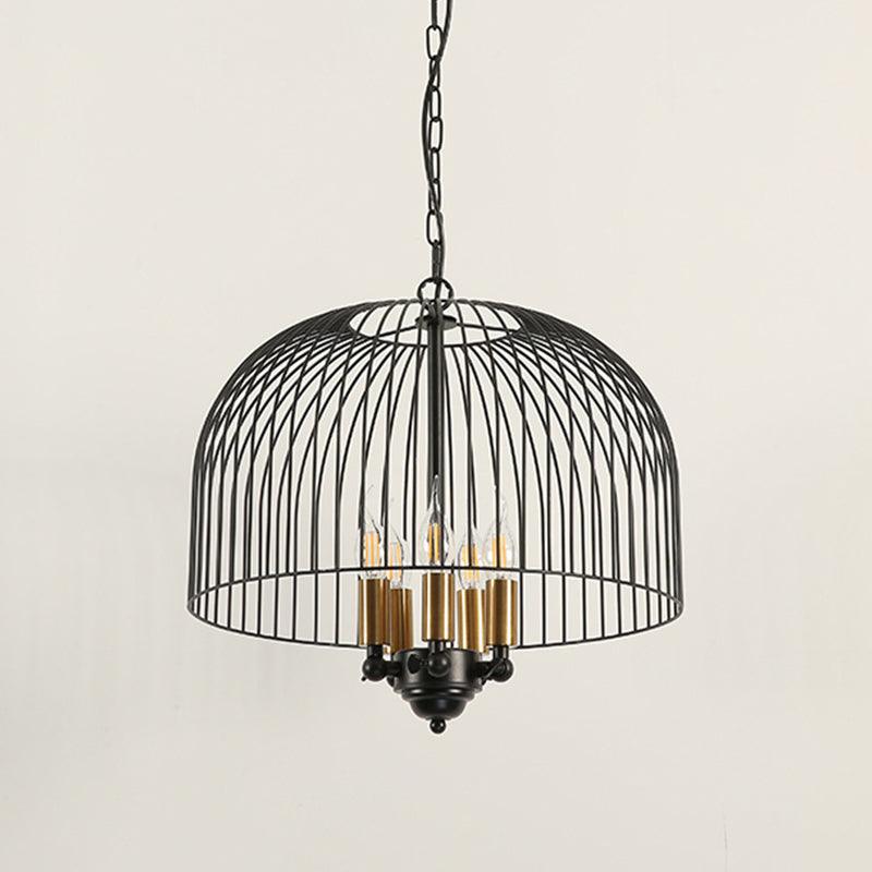 Birdcage Dining Room Ceiling Chandelier Classic Metal 5 Lights Black Hanging Fixture - Rebooters