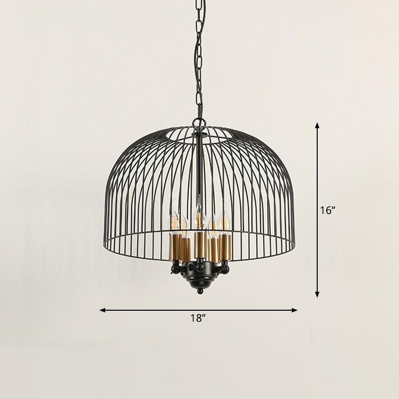 Birdcage Dining Room Ceiling Chandelier Classic Metal 5 Lights Black Hanging Fixture - Rebooters