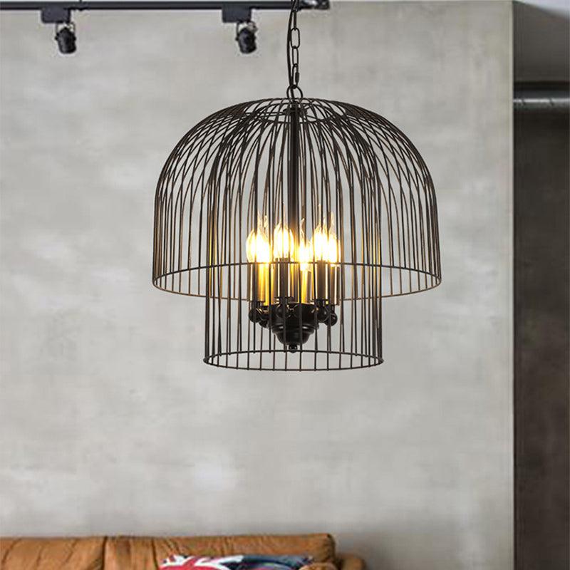 Black 6 Lights Chandelier Light Fixture Traditional Metal Wire Cage Pendant Lamp - Rebooters