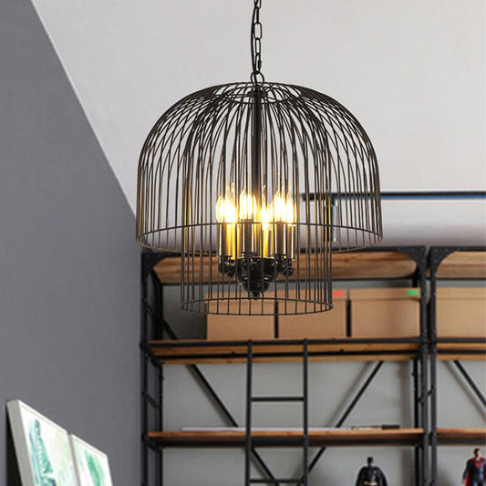 Black 6 Lights Chandelier Light Fixture Traditional Metal Wire Cage Pendant Lamp - Rebooters