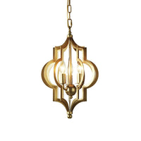 3 Bulbs Candle Chandelier Light Traditional Gold Metal Hanging Ceiling Fixture for Dining Room with Cage - Rebooters