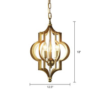 3 Bulbs Candle Chandelier Light Traditional Gold Metal Hanging Ceiling Fixture for Dining Room with Cage - Rebooters