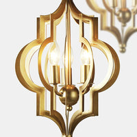 3 Bulbs Candle Chandelier Light Traditional Gold Metal Hanging Ceiling Fixture for Dining Room with Cage - Rebooters