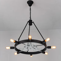 7/8 Bulbs Iron Hanging Chandelier Industrial Black Silver Gear Wheel - Rebooters