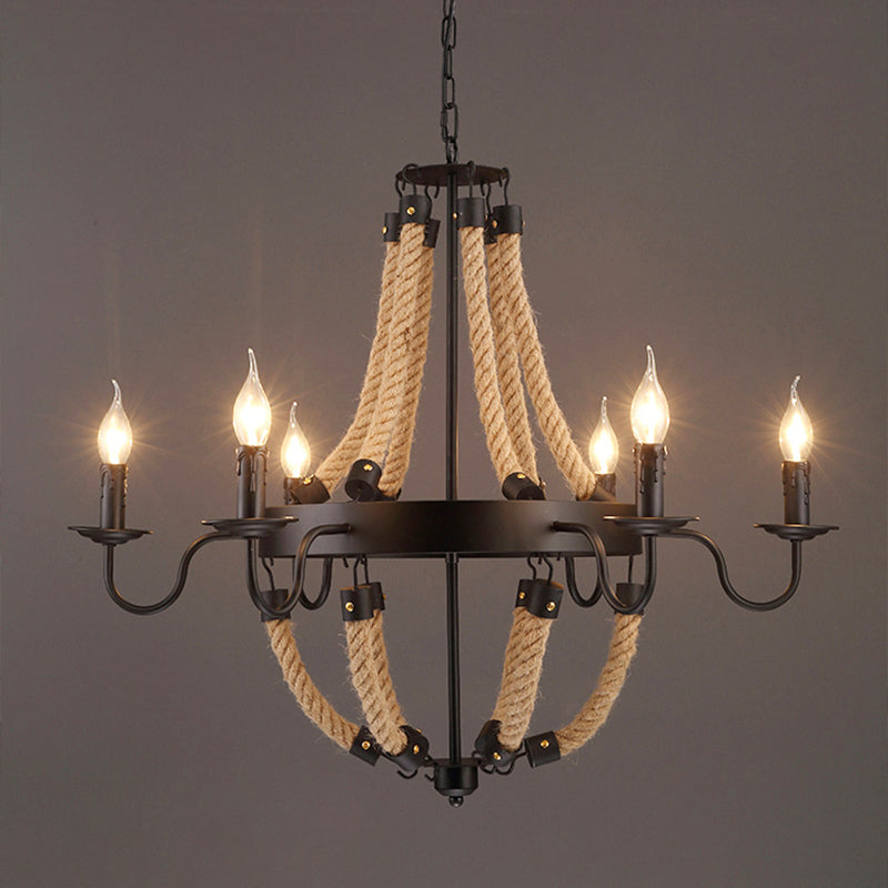 Loft Style Candelabrum Chandelier 8 Bulbs Hemp Rope Lamp - Rebooters