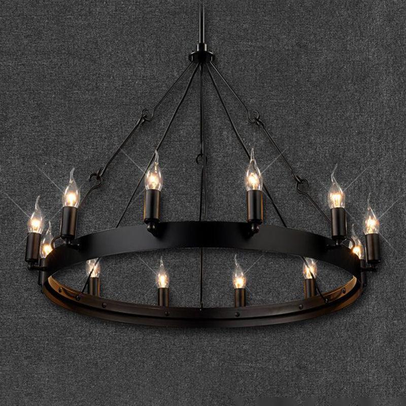 12/18 Lights Circle Chandelier Industrial Black Iron Lamp Kit - Rebooters