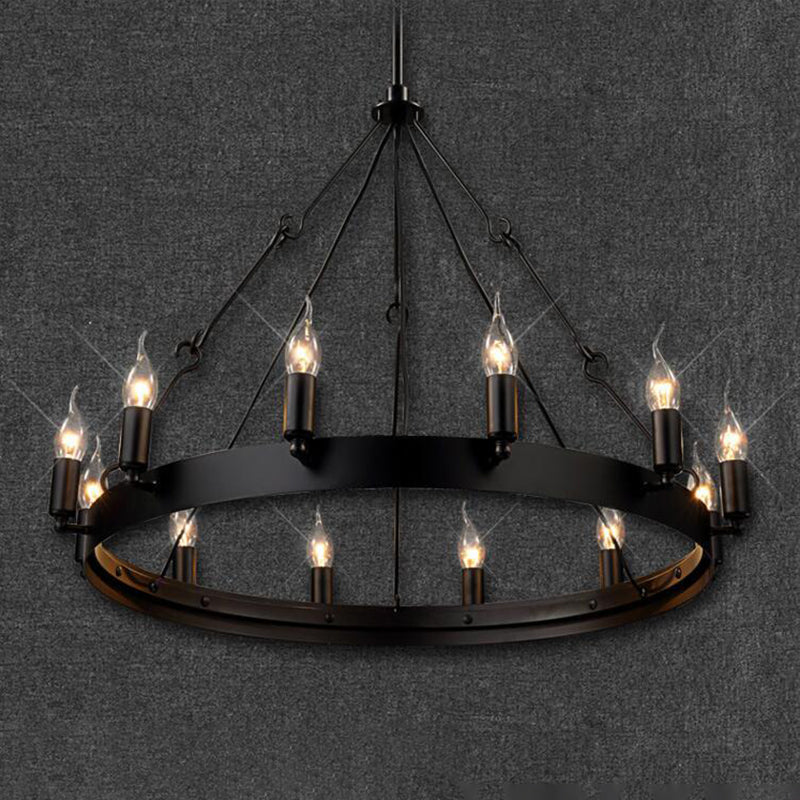 12/18 Lights Circle Chandelier Industrial Black Iron Lamp Kit - Rebooters