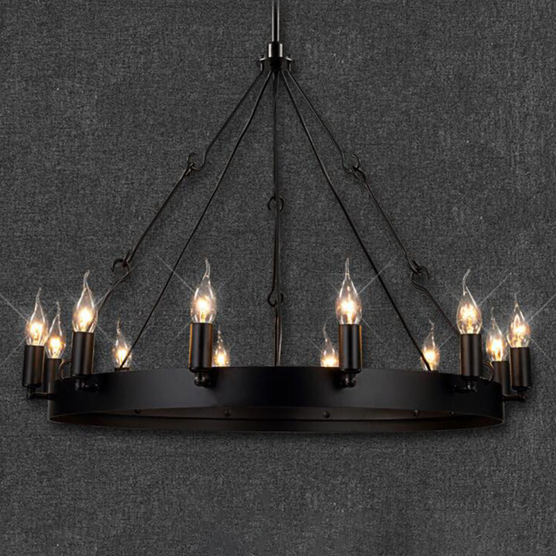 12/18 Lights Circle Chandelier Industrial Black Iron Lamp Kit - Rebooters