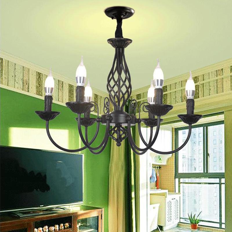 Black/White Swooping Arm Chandelier Lamp Traditional Metal - Rebooters