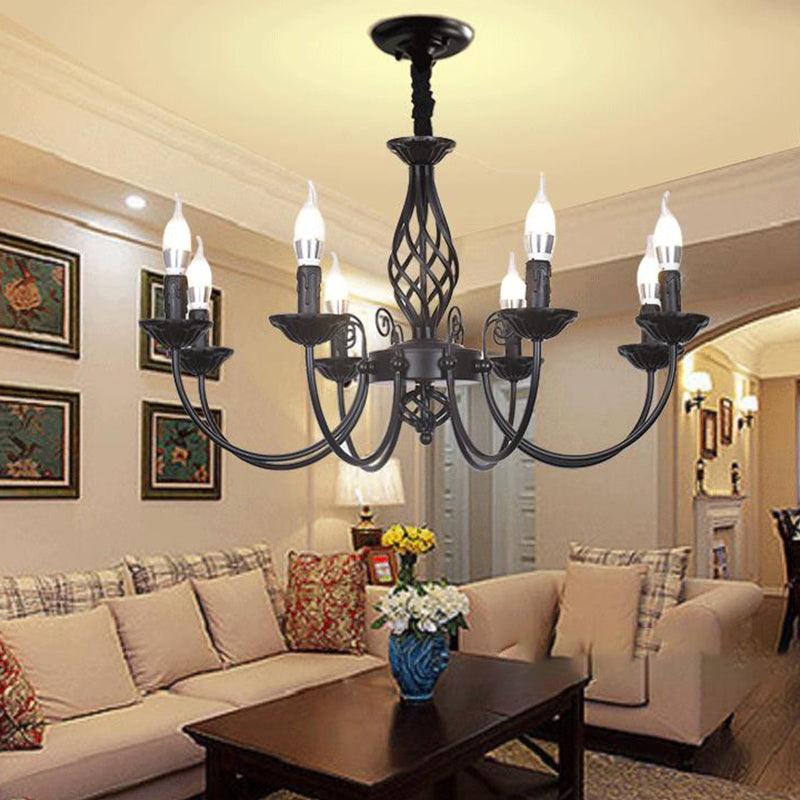 Black/White Swooping Arm Chandelier Lamp Traditional Metal - Rebooters