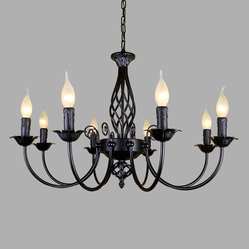 Black/White Swooping Arm Chandelier Lamp Traditional Metal - Rebooters