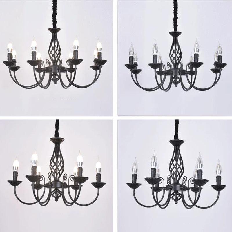 Black/White Swooping Arm Chandelier Lamp Traditional Metal - Rebooters