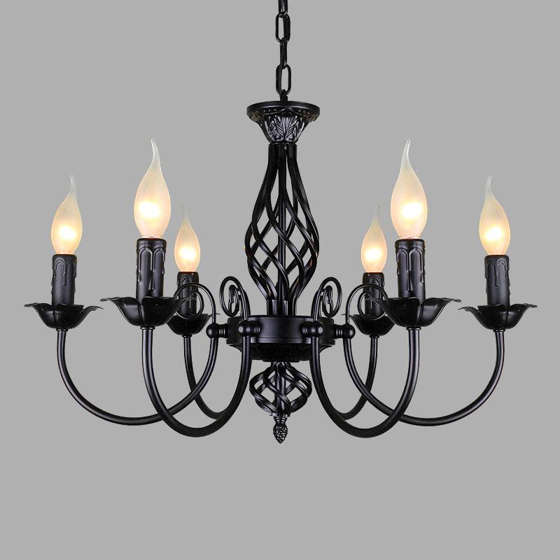Black/White Swooping Arm Chandelier Lamp Traditional Metal - Rebooters