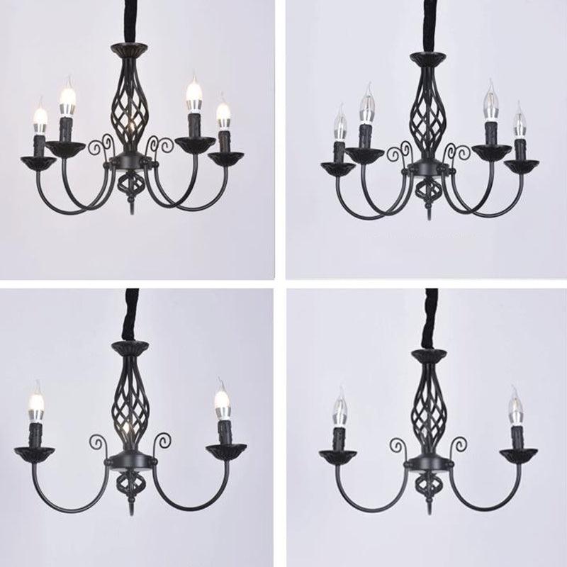 Black/White Swooping Arm Chandelier Lamp Traditional Metal - Rebooters