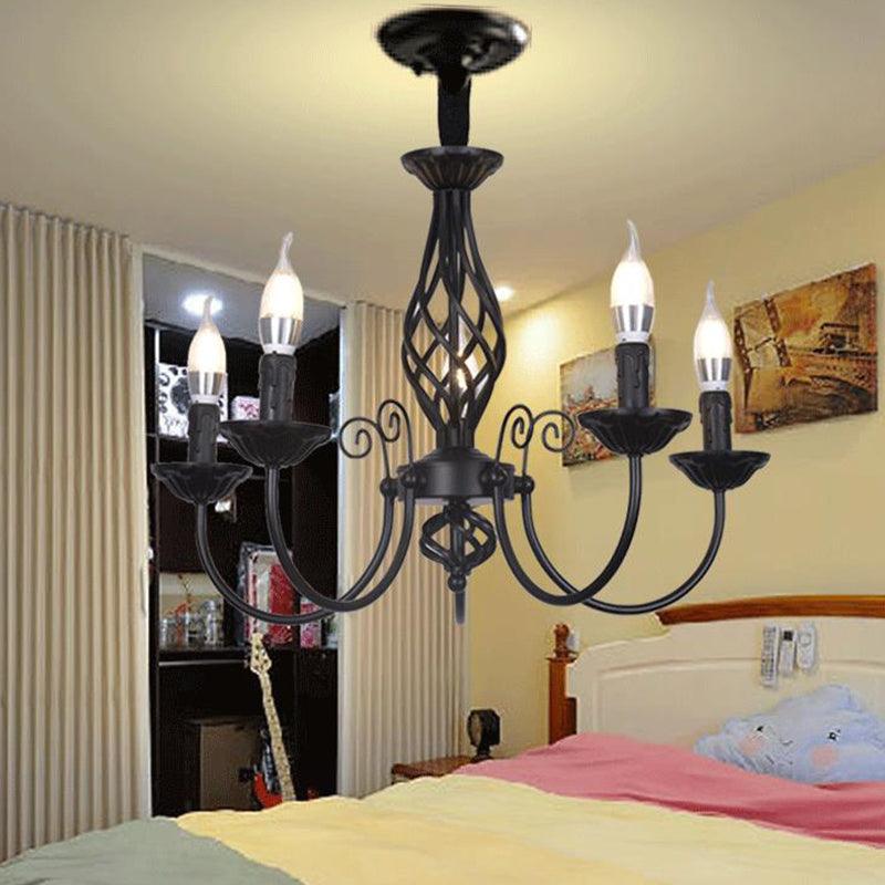 Black/White Swooping Arm Chandelier Lamp Traditional Metal - Rebooters