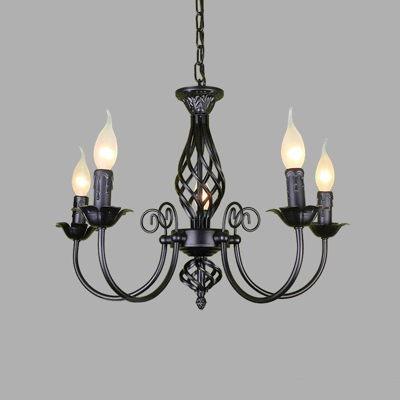Black/White Swooping Arm Chandelier Lamp Traditional Metal - Rebooters