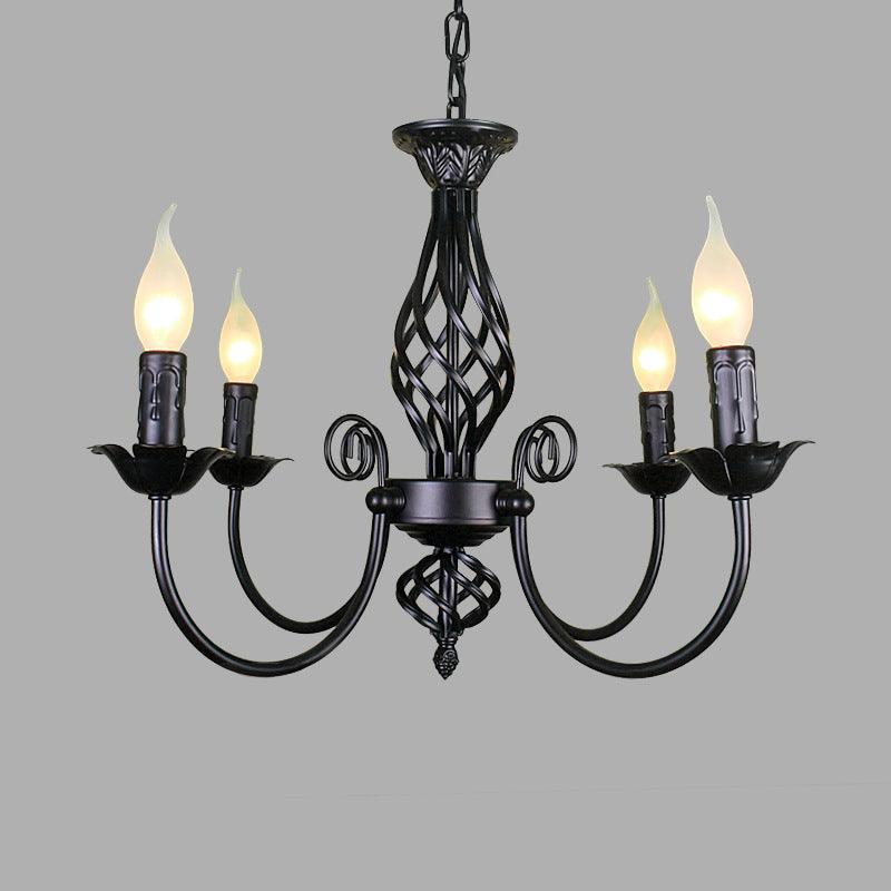 Black/White Swooping Arm Chandelier Lamp Traditional Metal - Rebooters