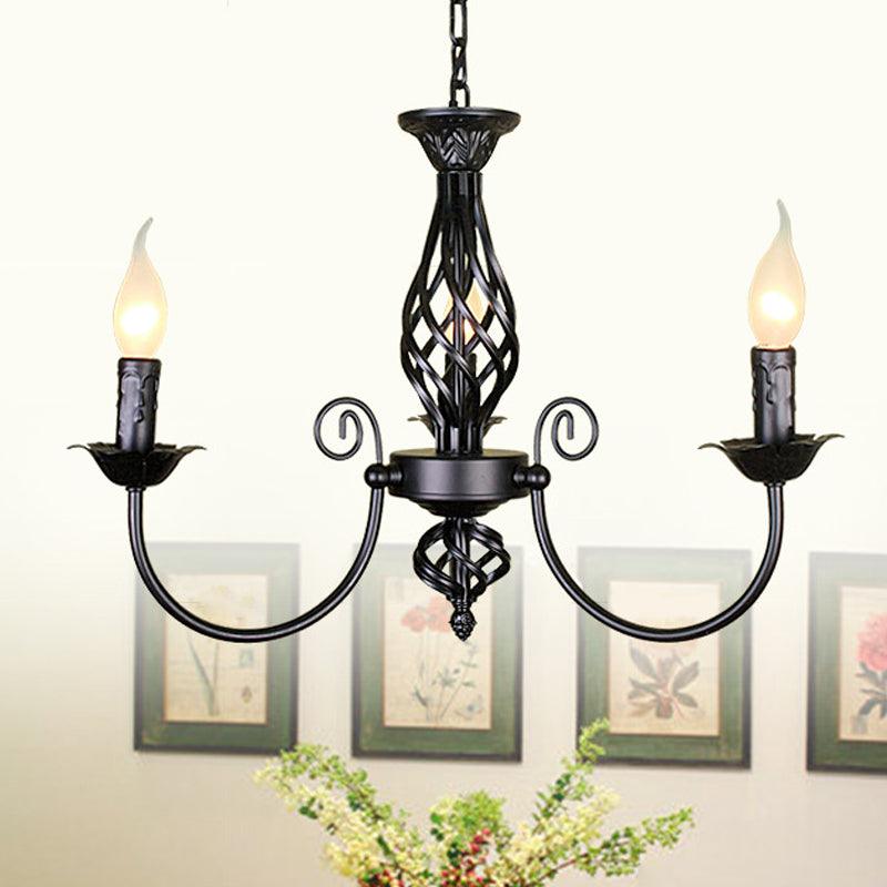 Black/White Swooping Arm Chandelier Lamp Traditional Metal - Rebooters