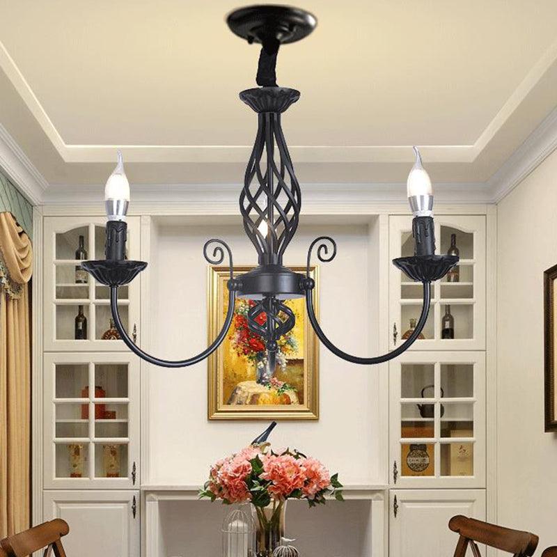 Black/White Swooping Arm Chandelier Lamp Traditional Metal - Rebooters