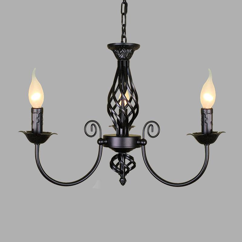 Black/White Swooping Arm Chandelier Lamp Traditional Metal - Rebooters