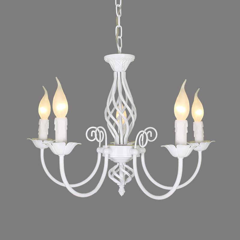 Black/White Swooping Arm Chandelier Lamp Traditional Metal - Rebooters