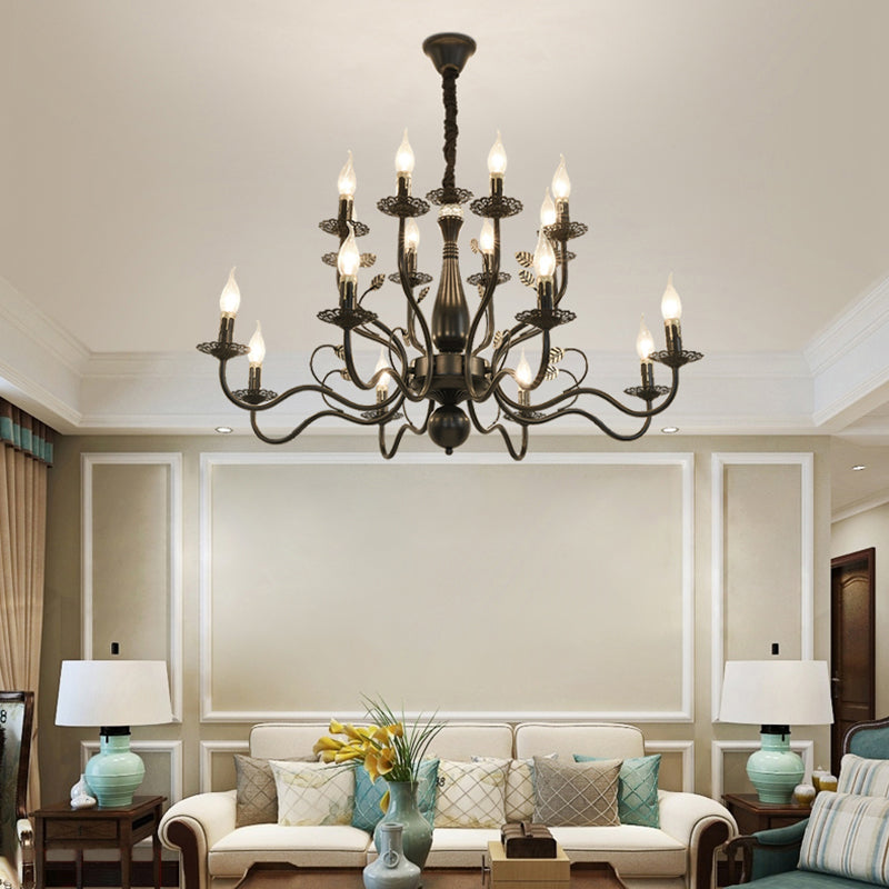 Metal Swooping Arm Hanging Chandelier 6/12/16 Lights Dark Brown - Rebooters