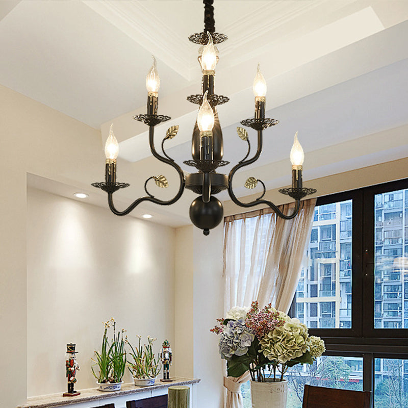 Metal Swooping Arm Hanging Chandelier 6/12/16 Lights Dark Brown - Rebooters