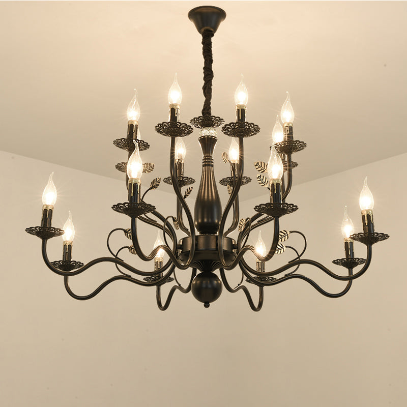 Metal Swooping Arm Hanging Chandelier 6/12/16 Lights Dark Brown - Rebooters