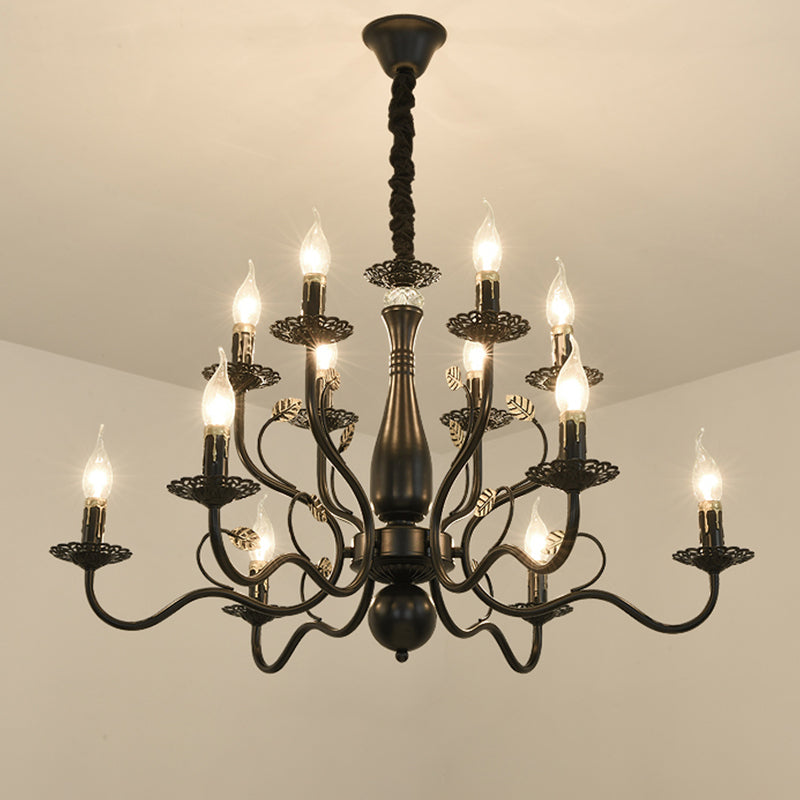 Metal Swooping Arm Hanging Chandelier 6/12/16 Lights Dark Brown - Rebooters