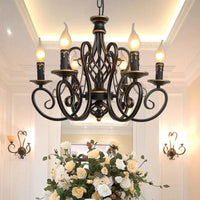 6/8 Bulbs Ceiling Lamp with Swirled Arm Metal Traditional Chandelier in Rust - Rebooters