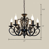 6/8 Bulbs Ceiling Lamp with Swirled Arm Metal Traditional Chandelier in Rust - Rebooters