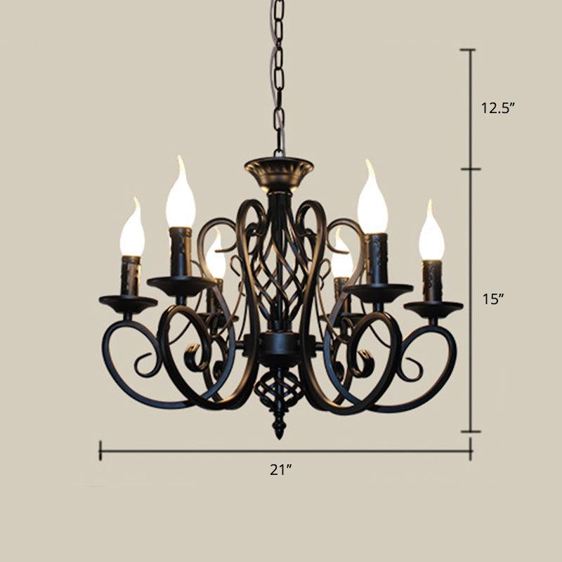 6/8 Bulbs Ceiling Lamp with Swirled Arm Metal Traditional Chandelier in Rust - Rebooters