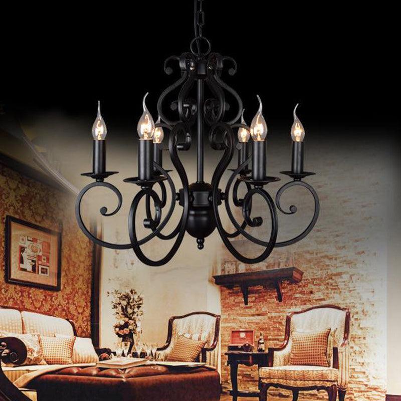 5/6 Lights Metal Pendant Chandelier Classic Black Swirled Arm - Rebooters
