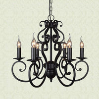 5/6 Lights Metal Pendant Chandelier Classic Black Swirled Arm - Rebooters