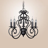 5/6 Lights Metal Pendant Chandelier Classic Black Swirled Arm - Rebooters