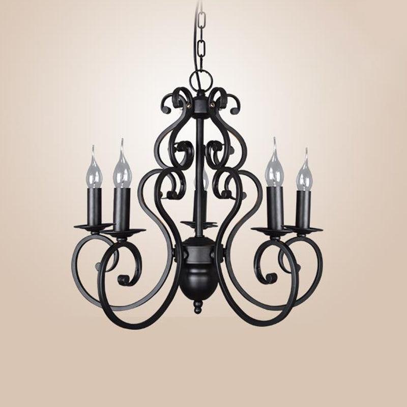 5/6 Lights Metal Pendant Chandelier Classic Black Swirled Arm - Rebooters